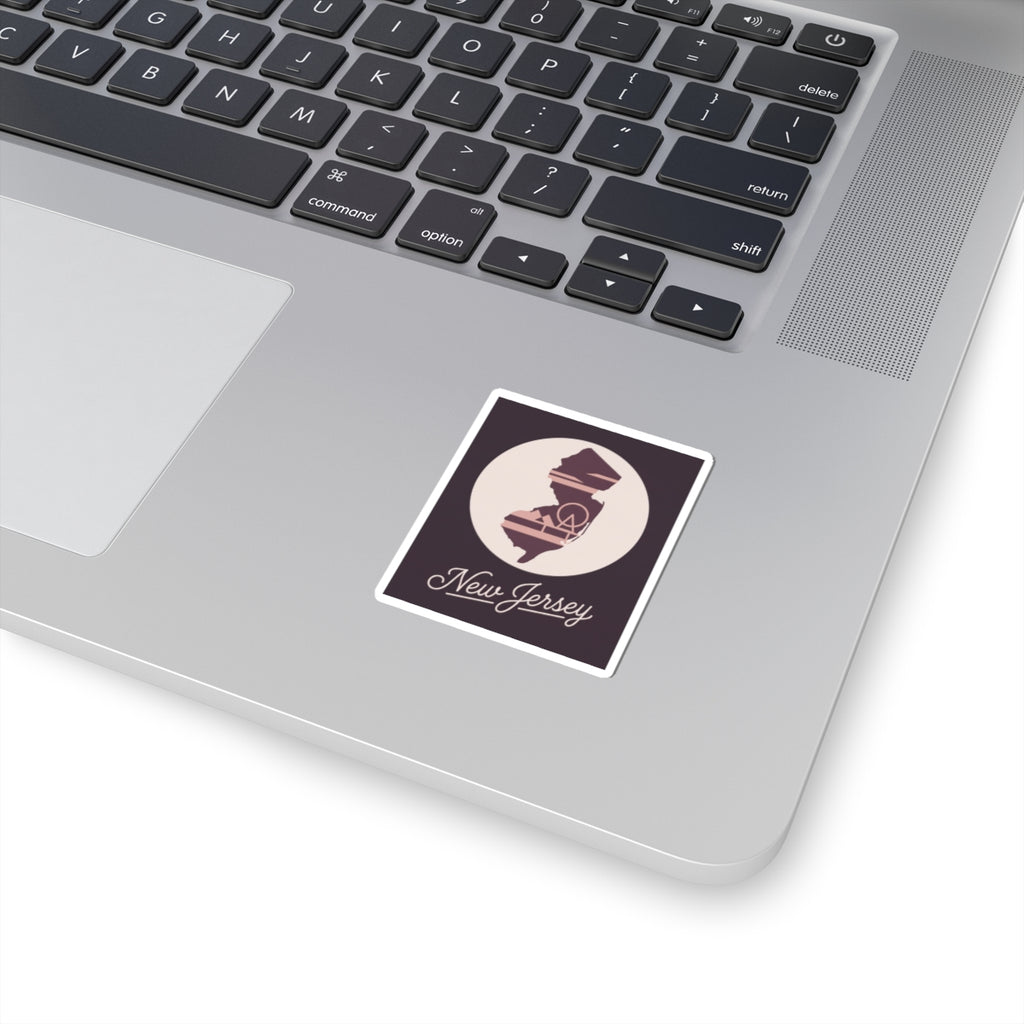 Square New Jersey silhouette decal, maroon with white border and centered icon
