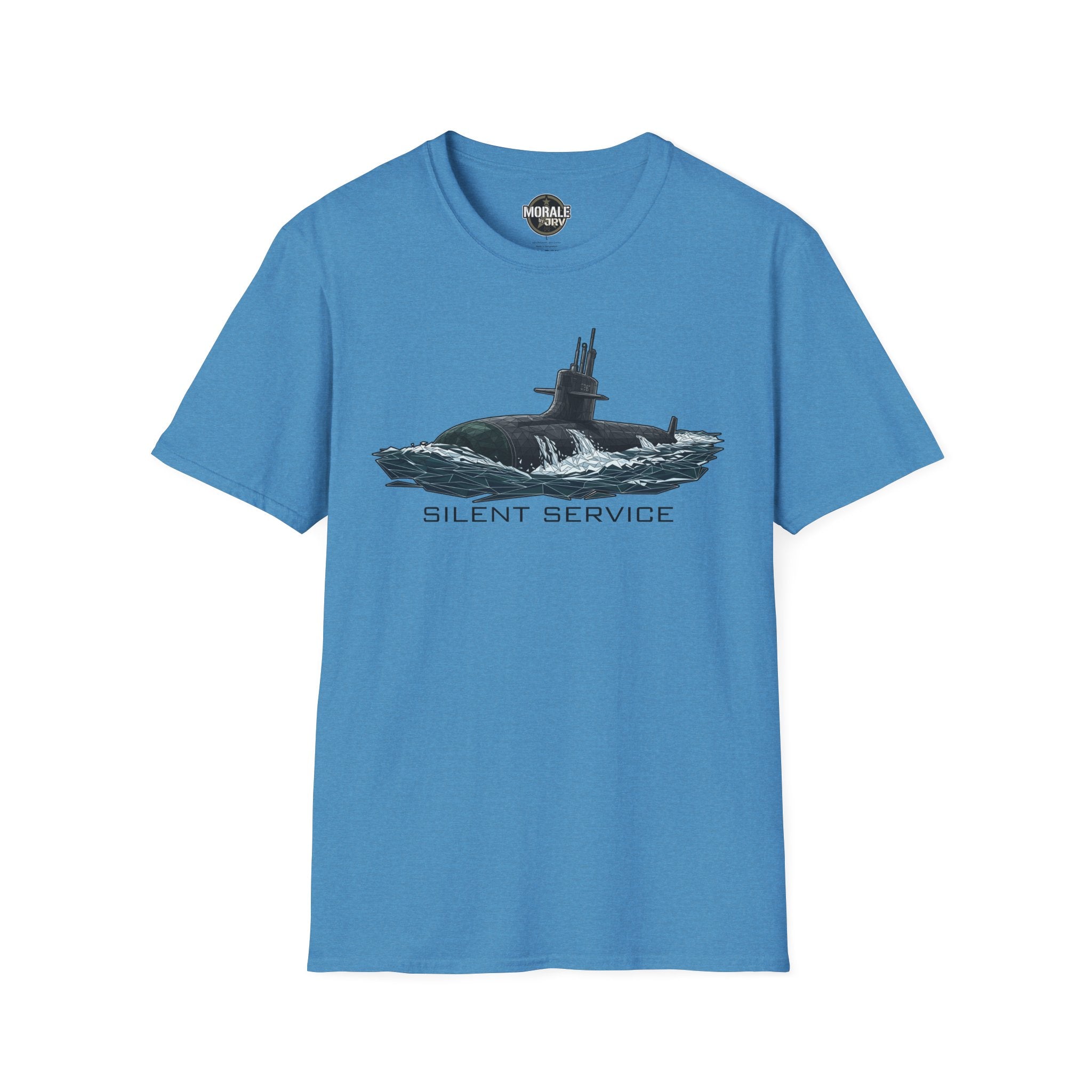 Silent Service T-shirt in blue, submarine graphic and “SILENT SERVICE” text