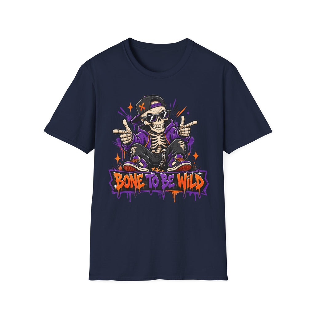 Skull DJ graphic T-shirt, navy with colorful front print