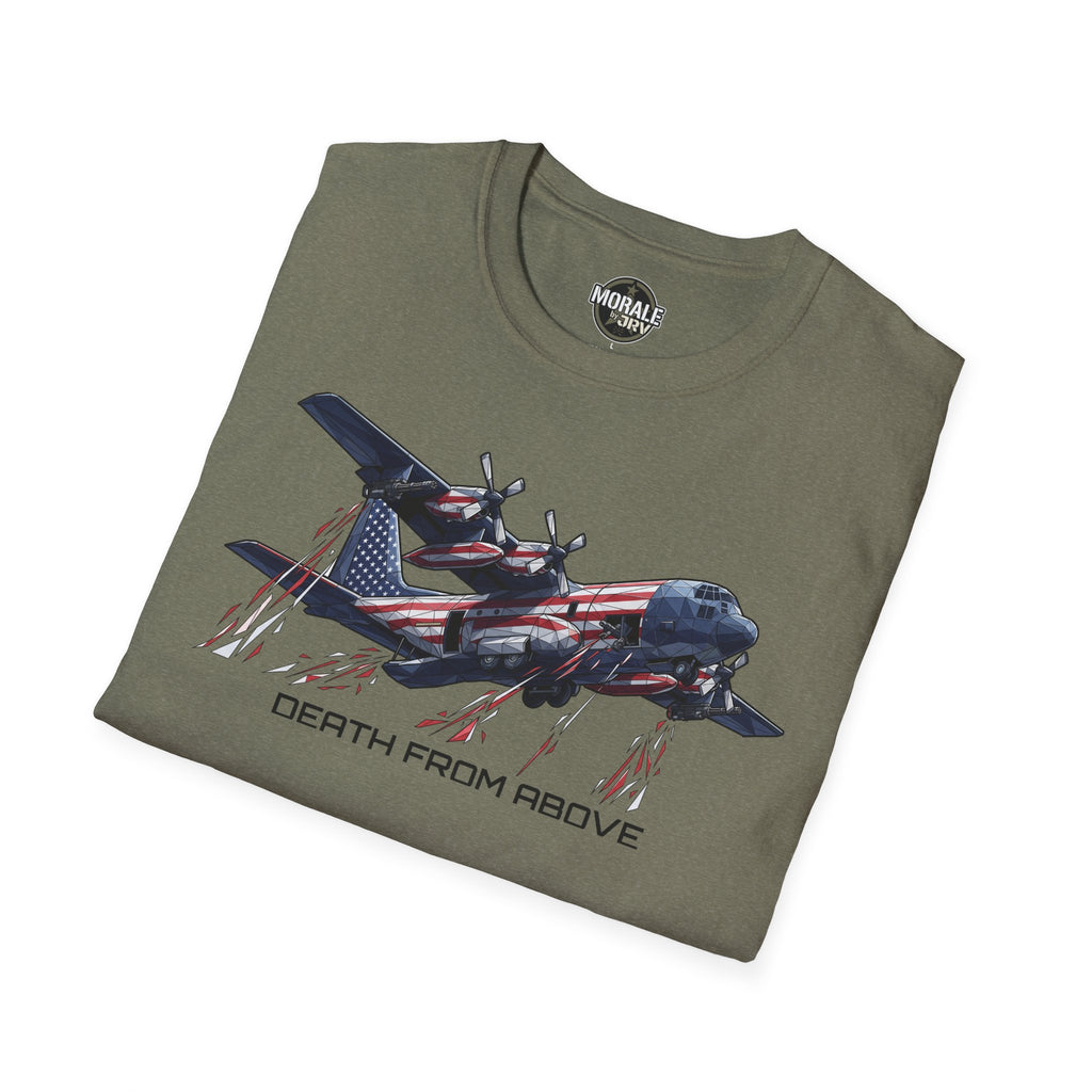 Olivegrünes C-130 Flugzeug-Shirt mit US-Flagge und „DEATH FROM ABOVE“