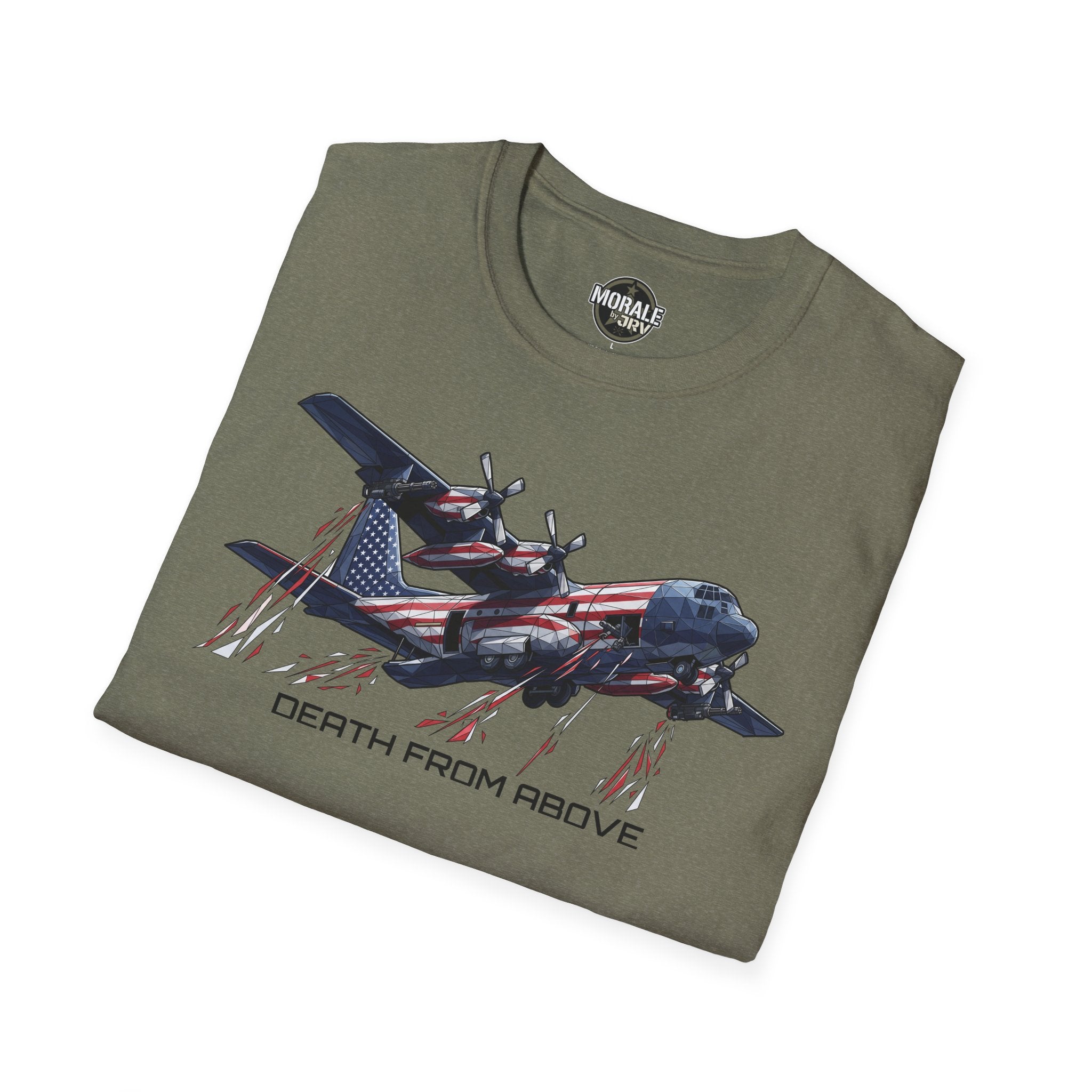Olivegrünes C-130 Flugzeug-Shirt mit US-Flagge und „DEATH FROM ABOVE“