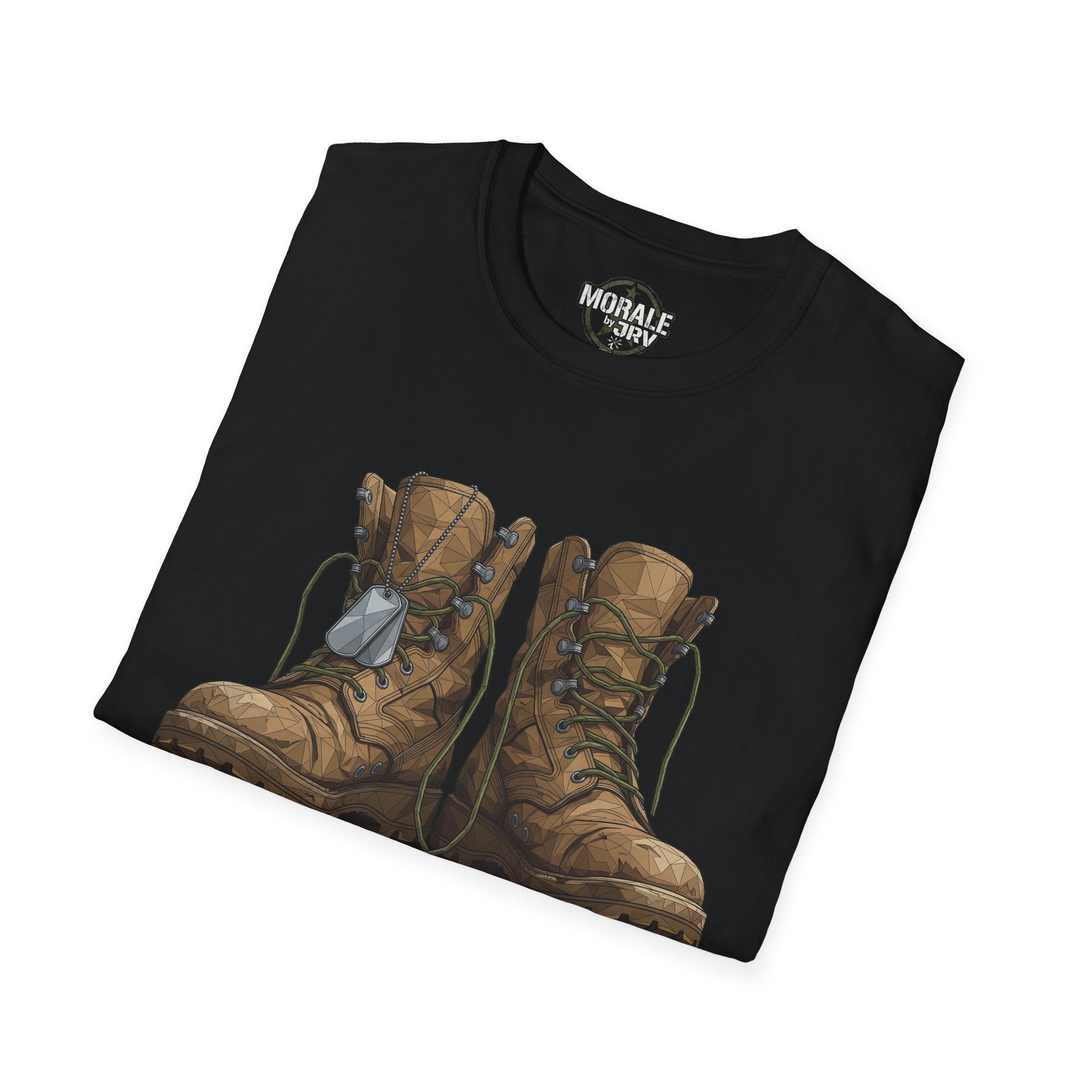 Worn Leather Combat Boots T-Shirt, black—vintage combat boot illustration