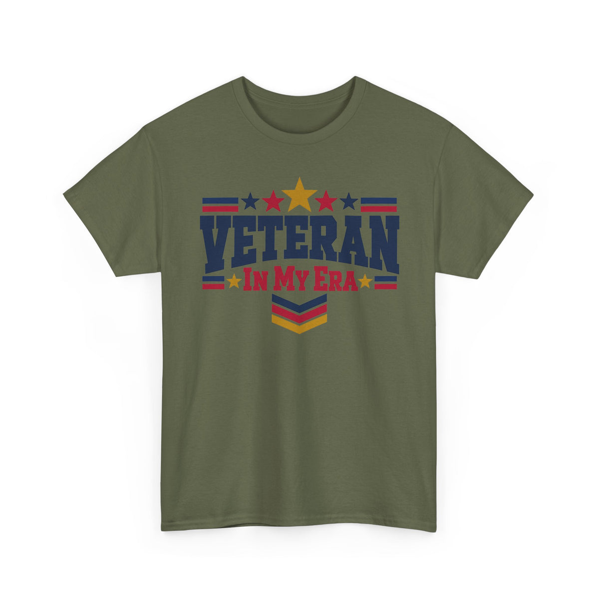 Dark green veteran graphic t-shirt with stars-and-stripes “Veteran in My Era” print