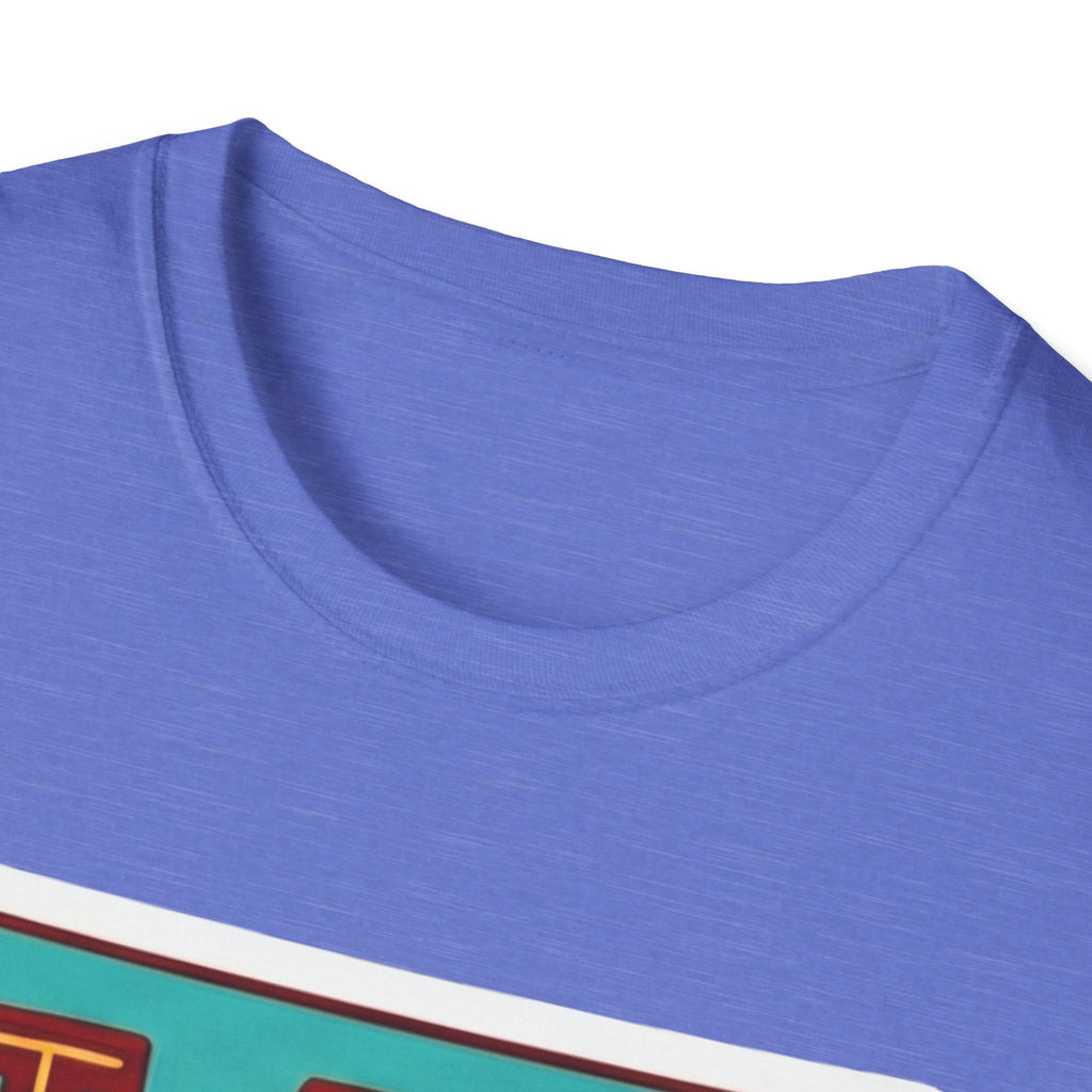 Blue crew-neck T-shirt close-up of curved neckline and soft fabric