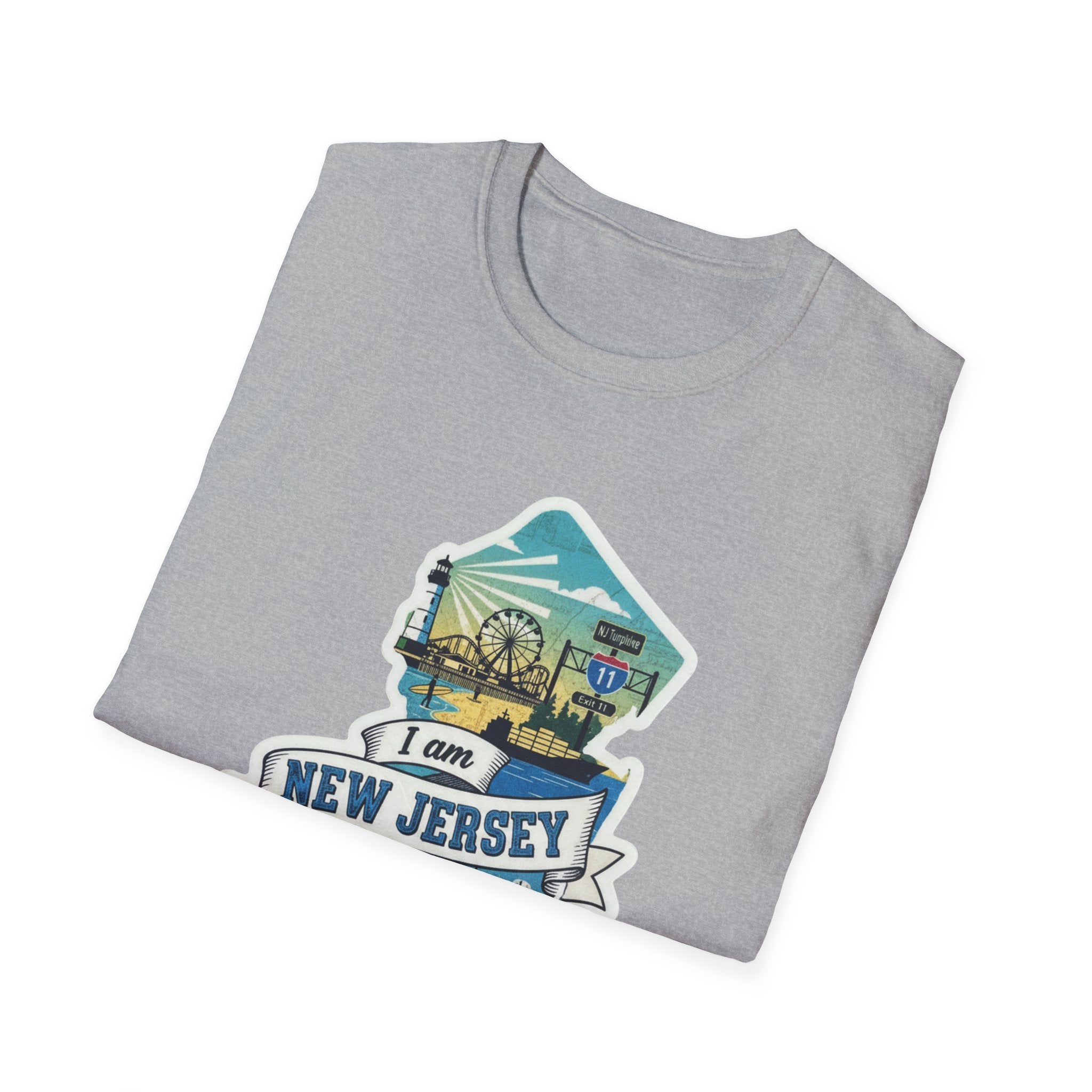 Light gray T-shirt with New Jersey skyline graphic print