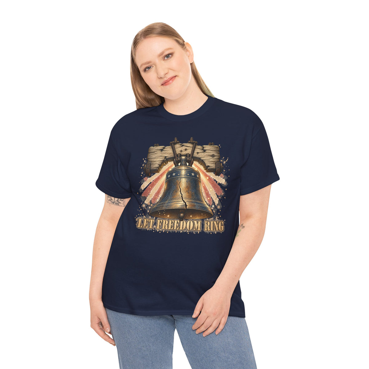 Navy short-sleeve T-shirt with Liberty Bell chest graphic and text