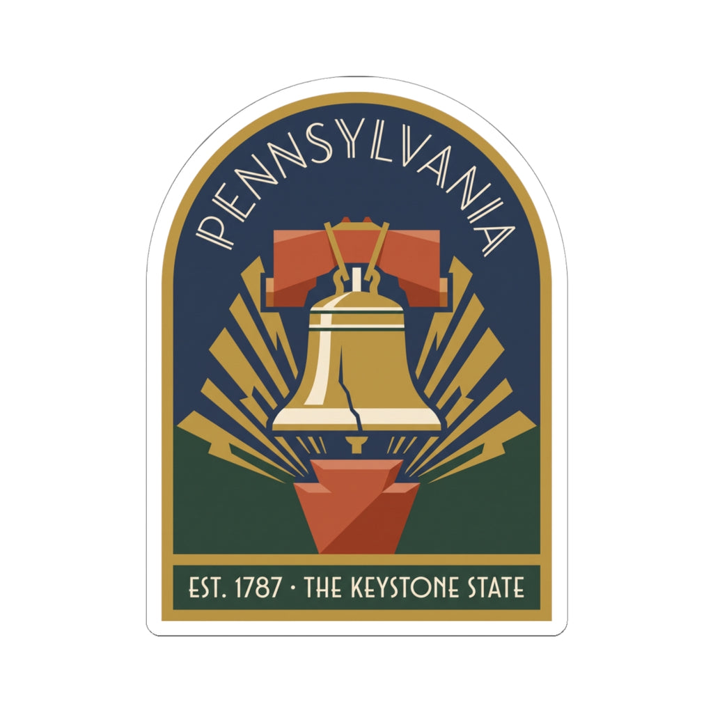 Pennsylvania landmark vinyl sticker featuring Liberty Bell illustration and Est. 1787 banner