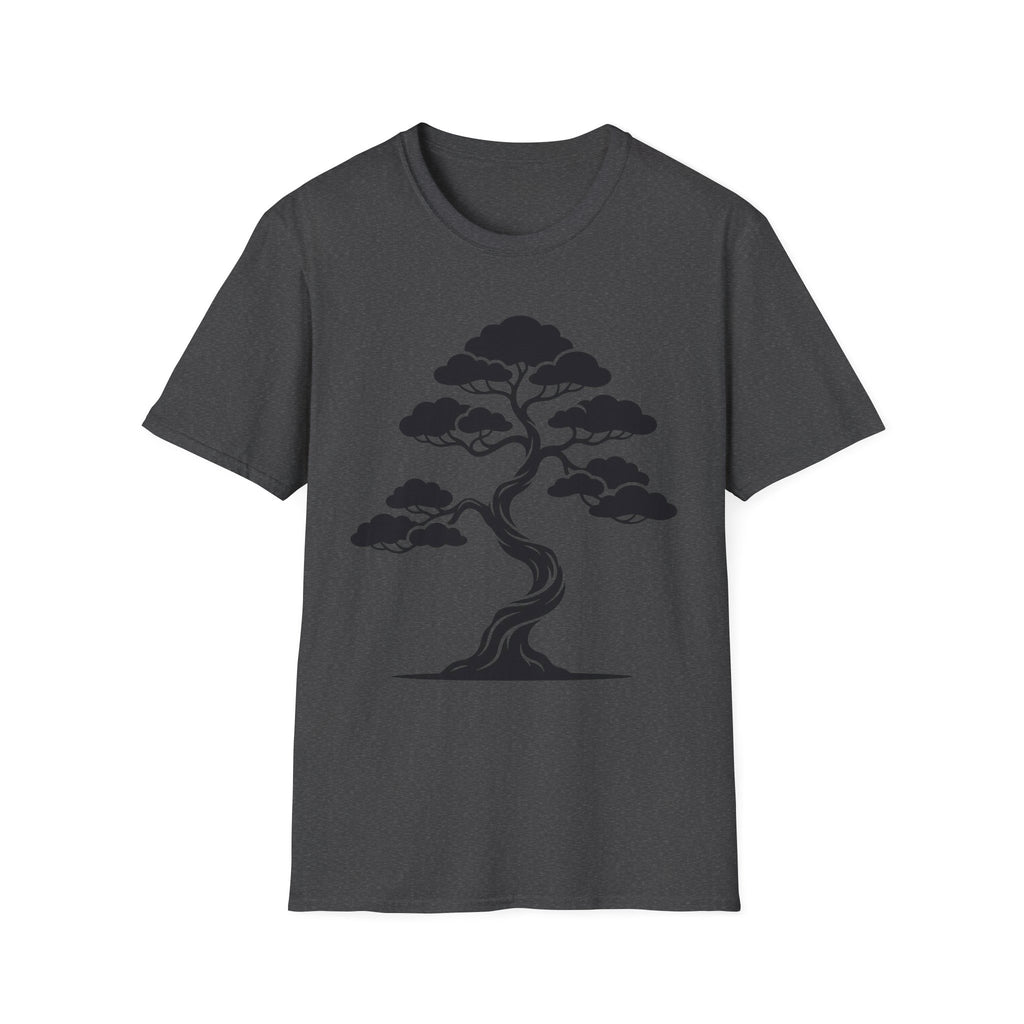 Bonsai tree T-shirt in dark gray with black tree graphic