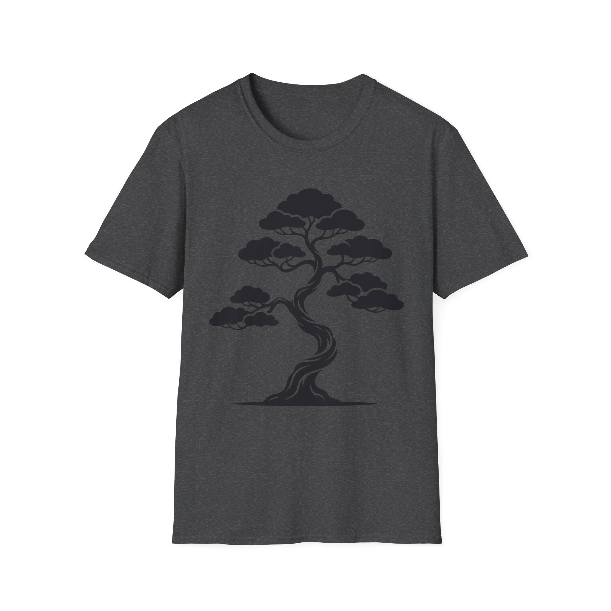 Bonsai tree T-shirt in dark gray with black tree graphic