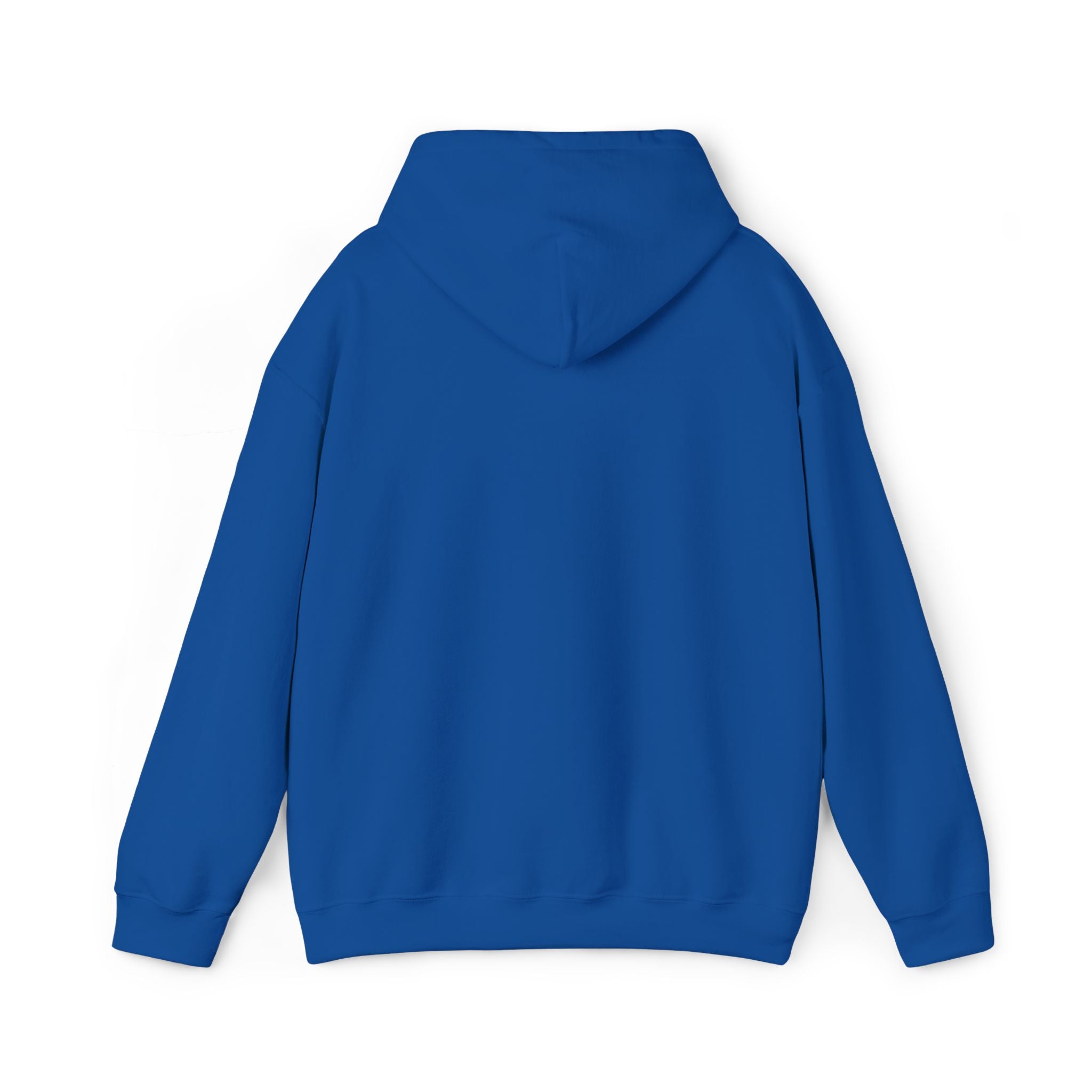 Royal blue pullover hoodie with kangaroo pocket and drawstring hood