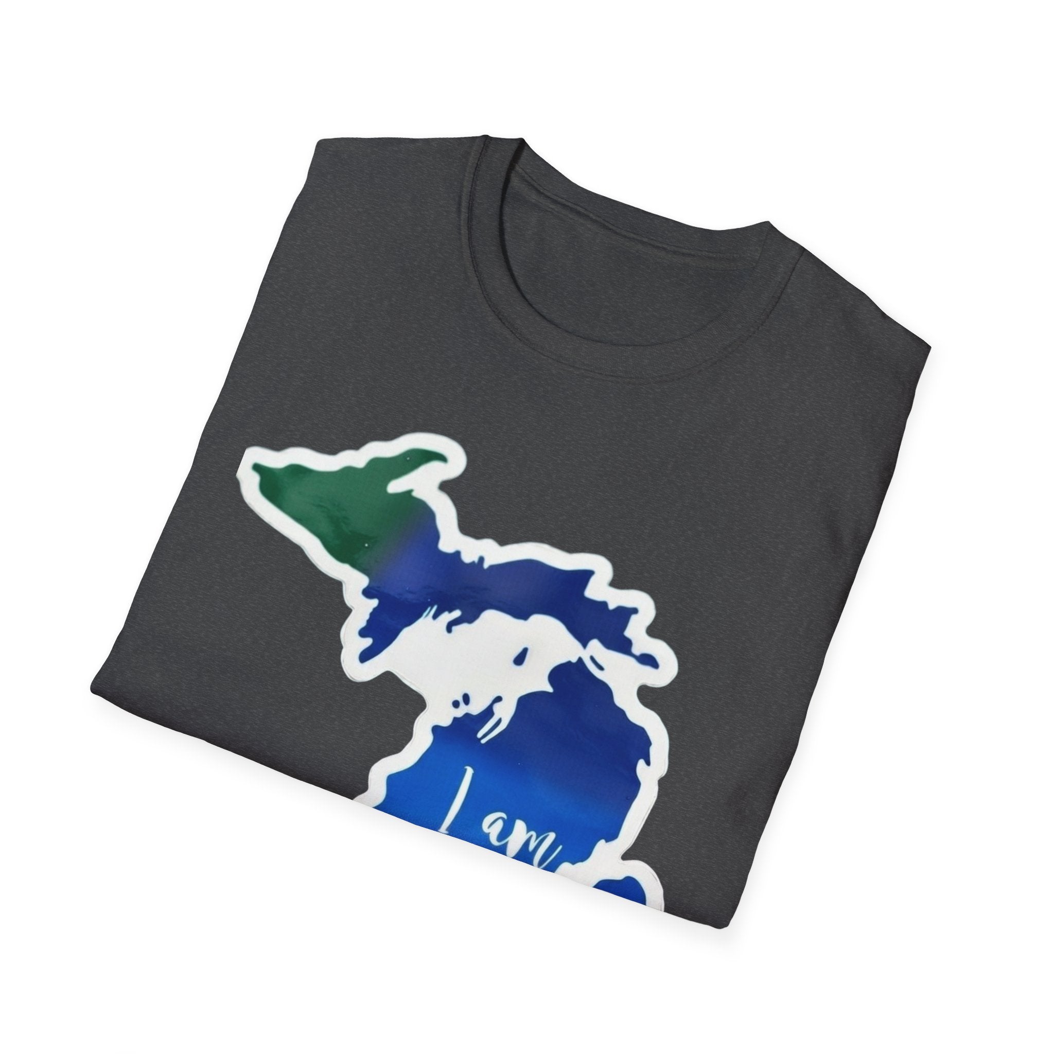 Michigan state map heart T-shirt in dark grey with colorful Michigan outline print
