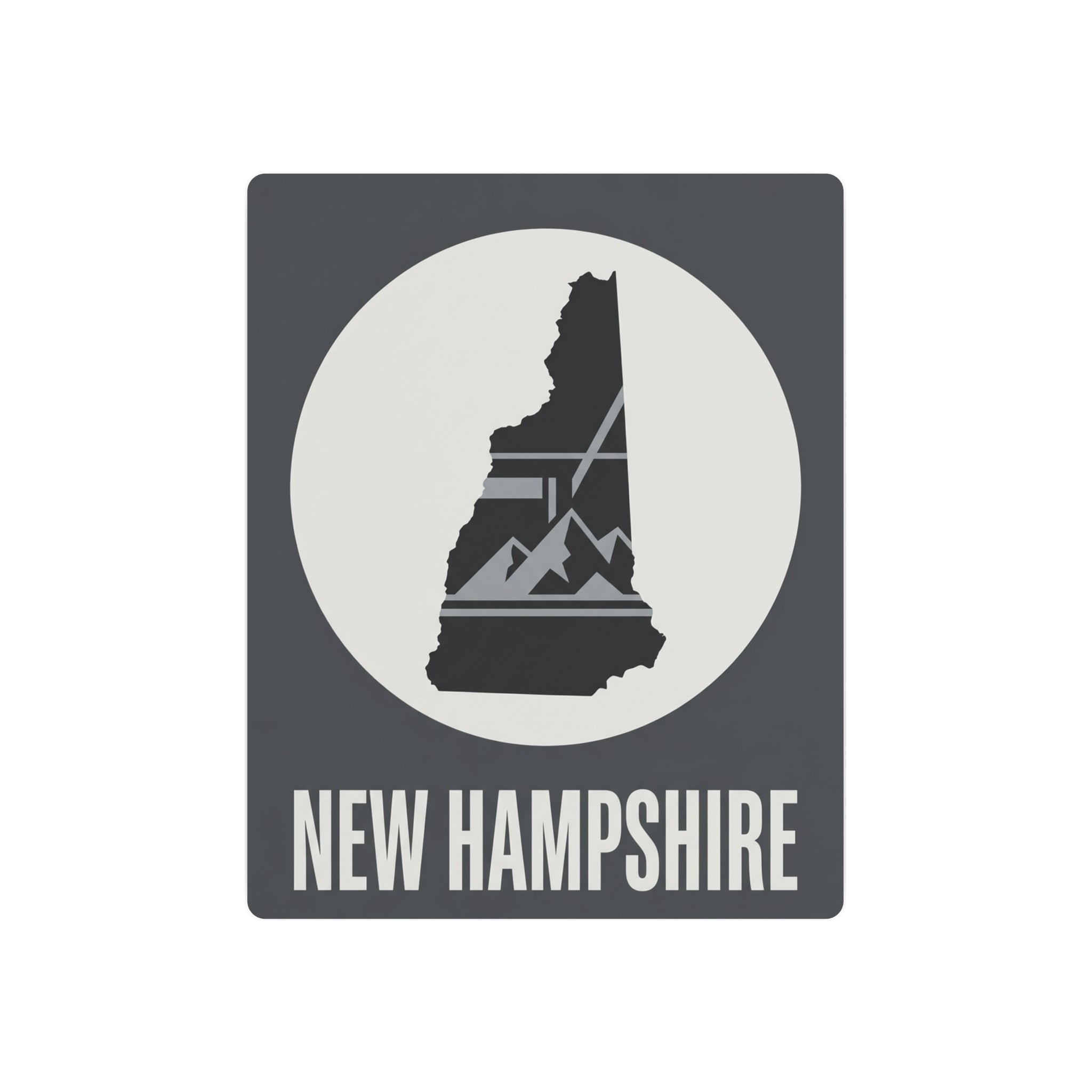 Metal wall art sign with New Hampshire silhouette and "NEW HAMPSHIRE" text
