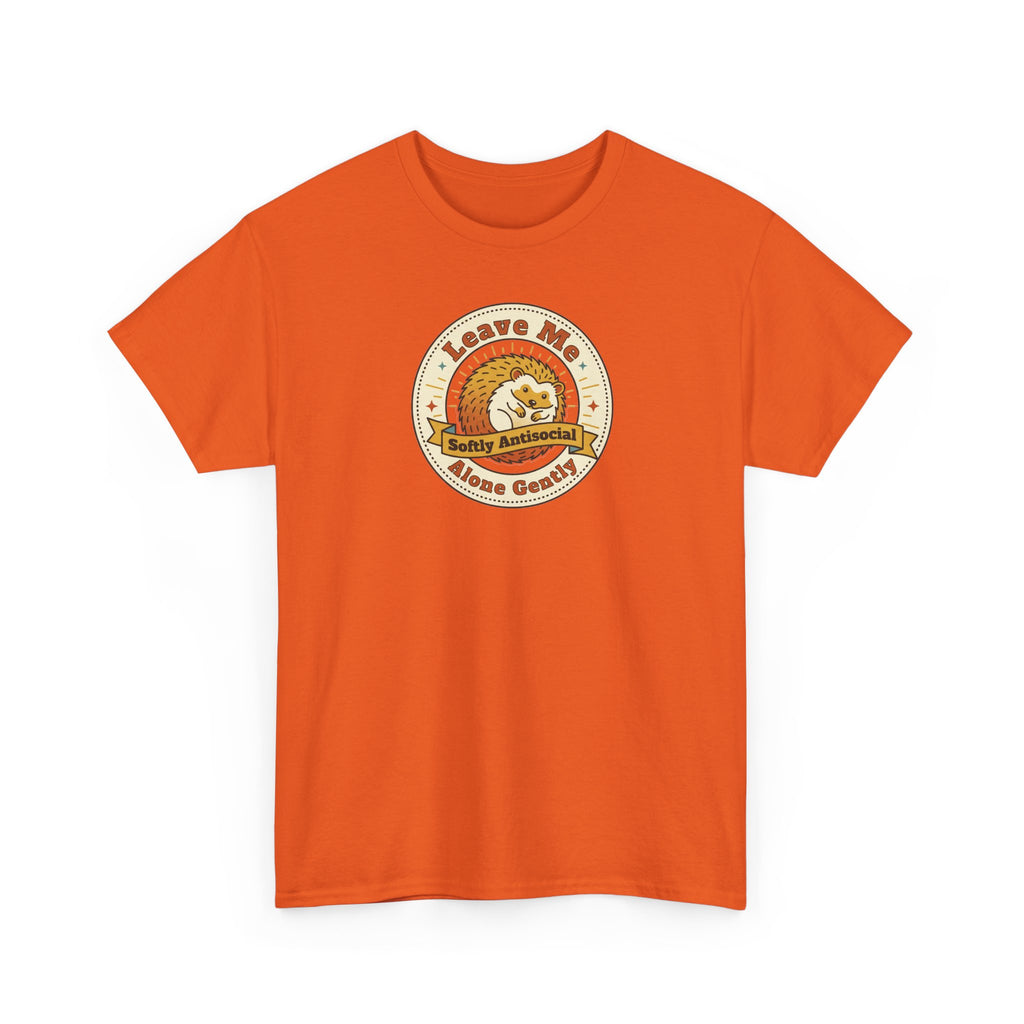 Orange badge graphic T-shirt with circular logo front print