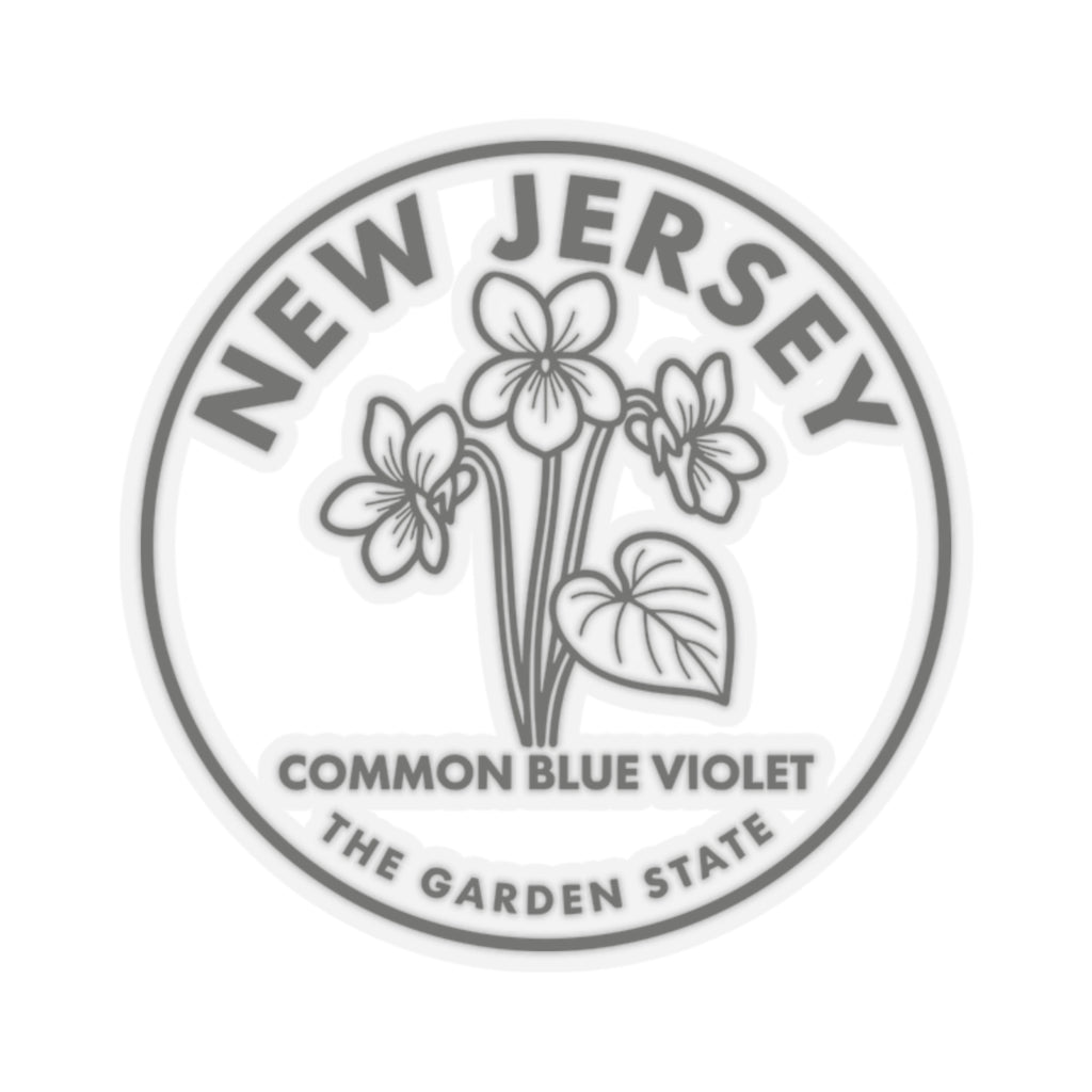 New Jersey state flower sticker: common blue violet, circular transparent vinyl decal