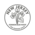 New Jersey state flower sticker: common blue violet, circular transparent vinyl decal