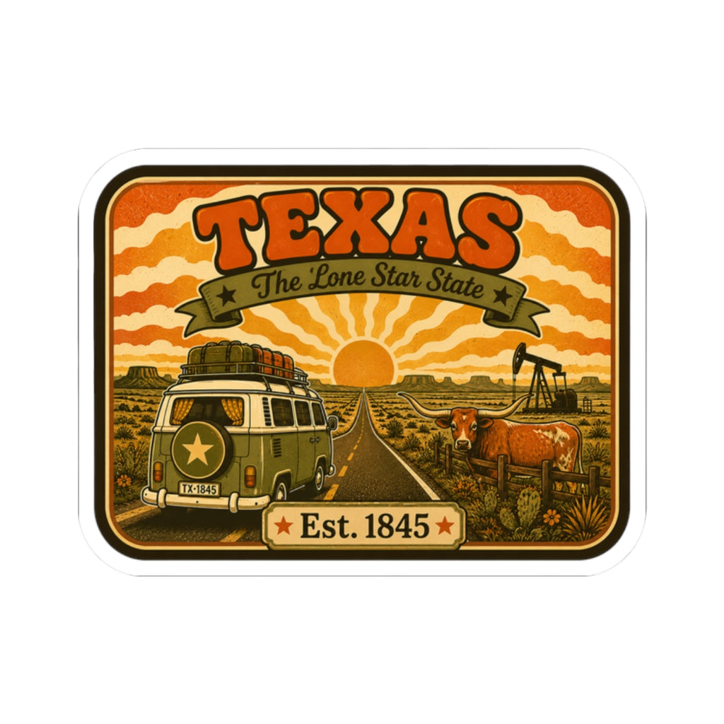Kiss-cut Texas sticker with Lone Star State banner and Est. 1845