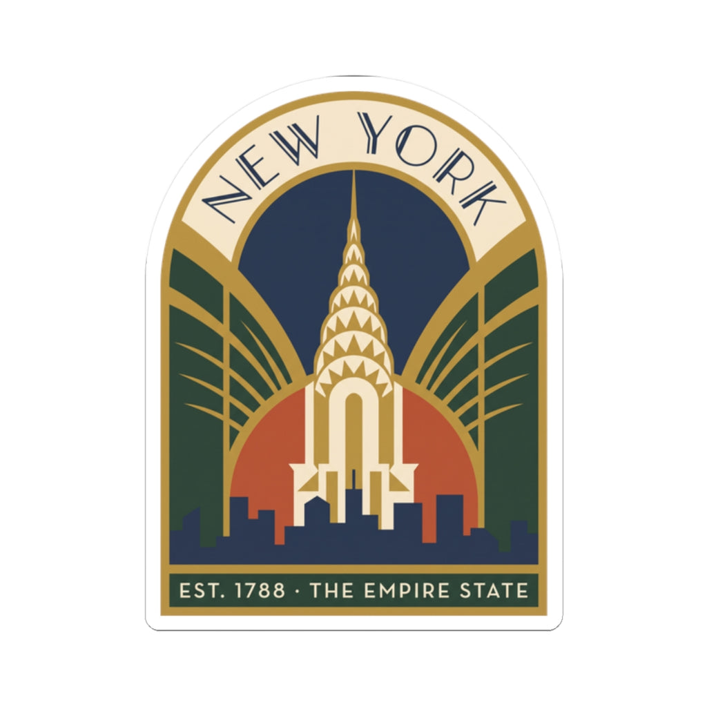 Arch-shaped New York skyline sticker with Empire State Building illustration and “THE EMPIRE STATE”