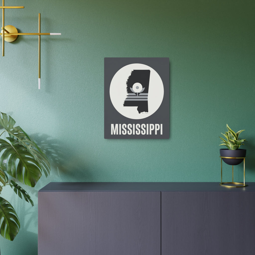 Square metal art wall sign with dark frame, Mississippi emblem and “MISSISSIPPI”