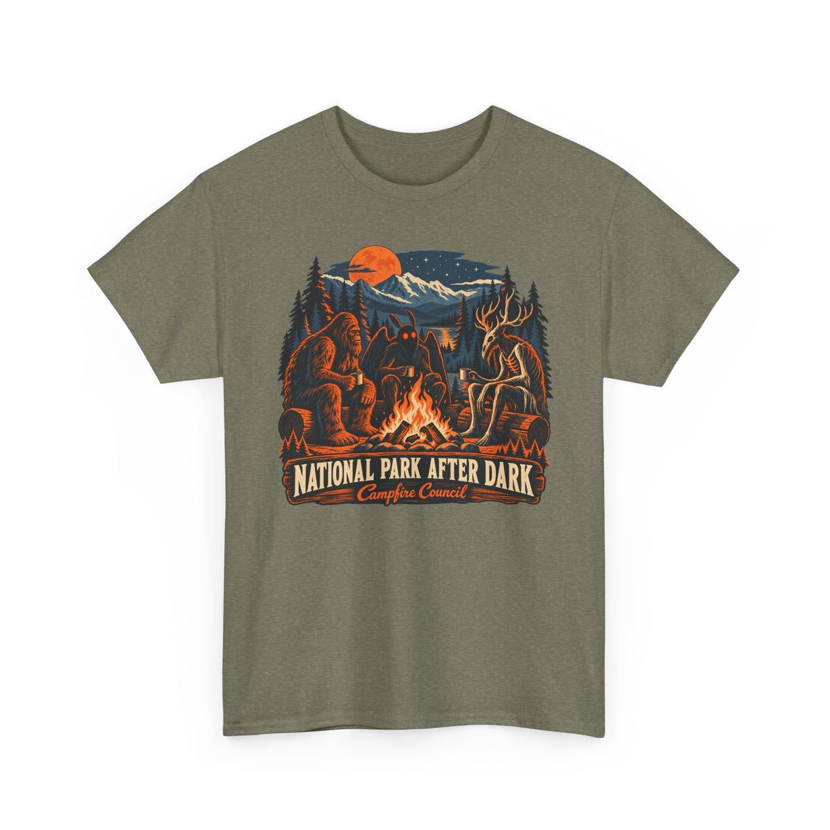National Park After Dark Campfire Concert T-Shirt, Bear and Elk Mountain Camping Shirt for Men and Women, Hiking Gift Tee