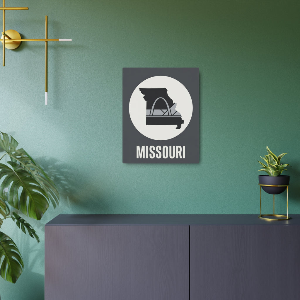 Square Missouri metal wall art sign with Gateway Arch icon and 'MISSOURI' lettering