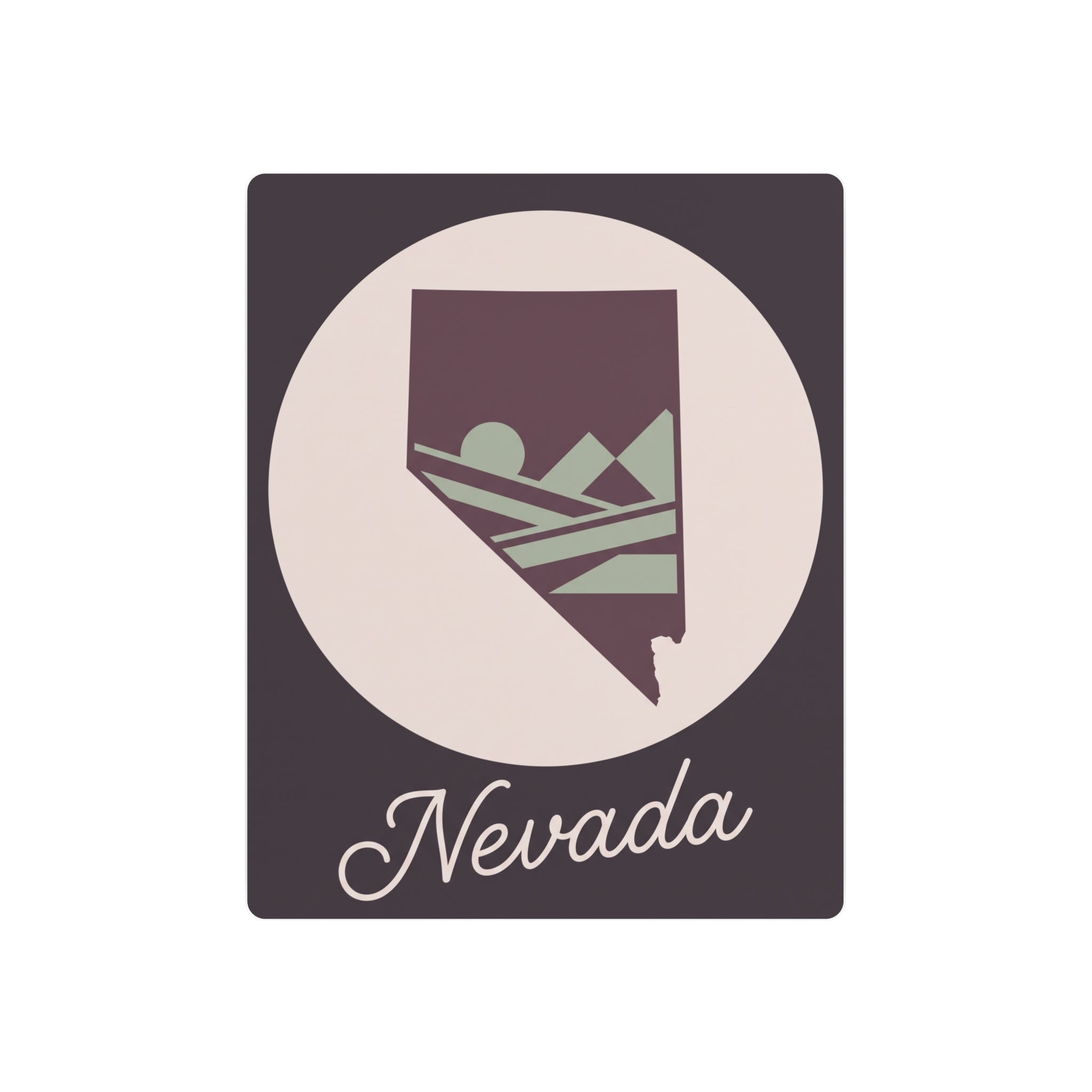 Nevada state metal wall art sign with mauve silhouette and Nevada script lettering