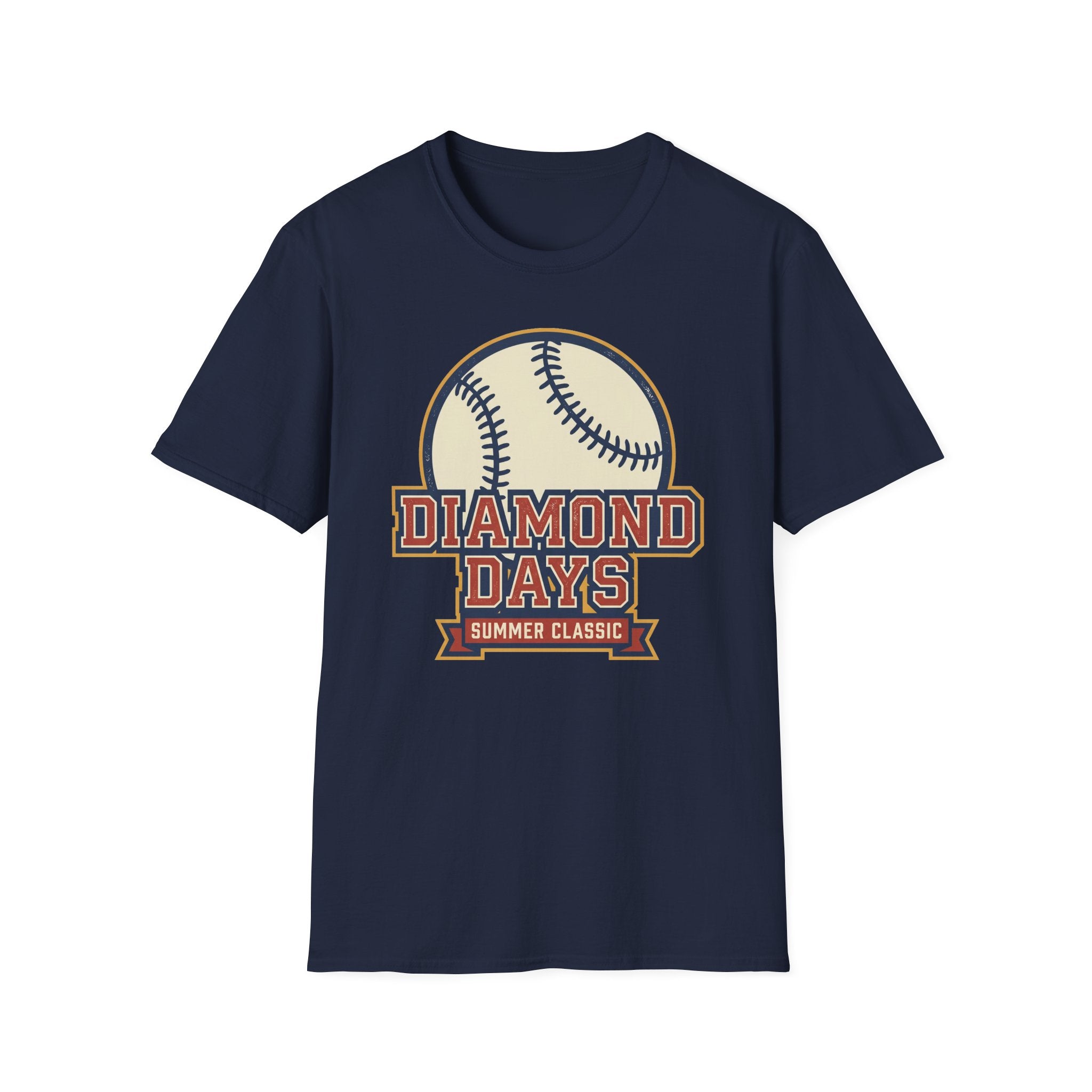 Navy baseball graphic T-shirt with Diamond Days logo front