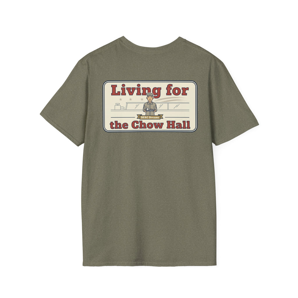 Graphic t-shirt in olive green with large back panel logo and text graphic