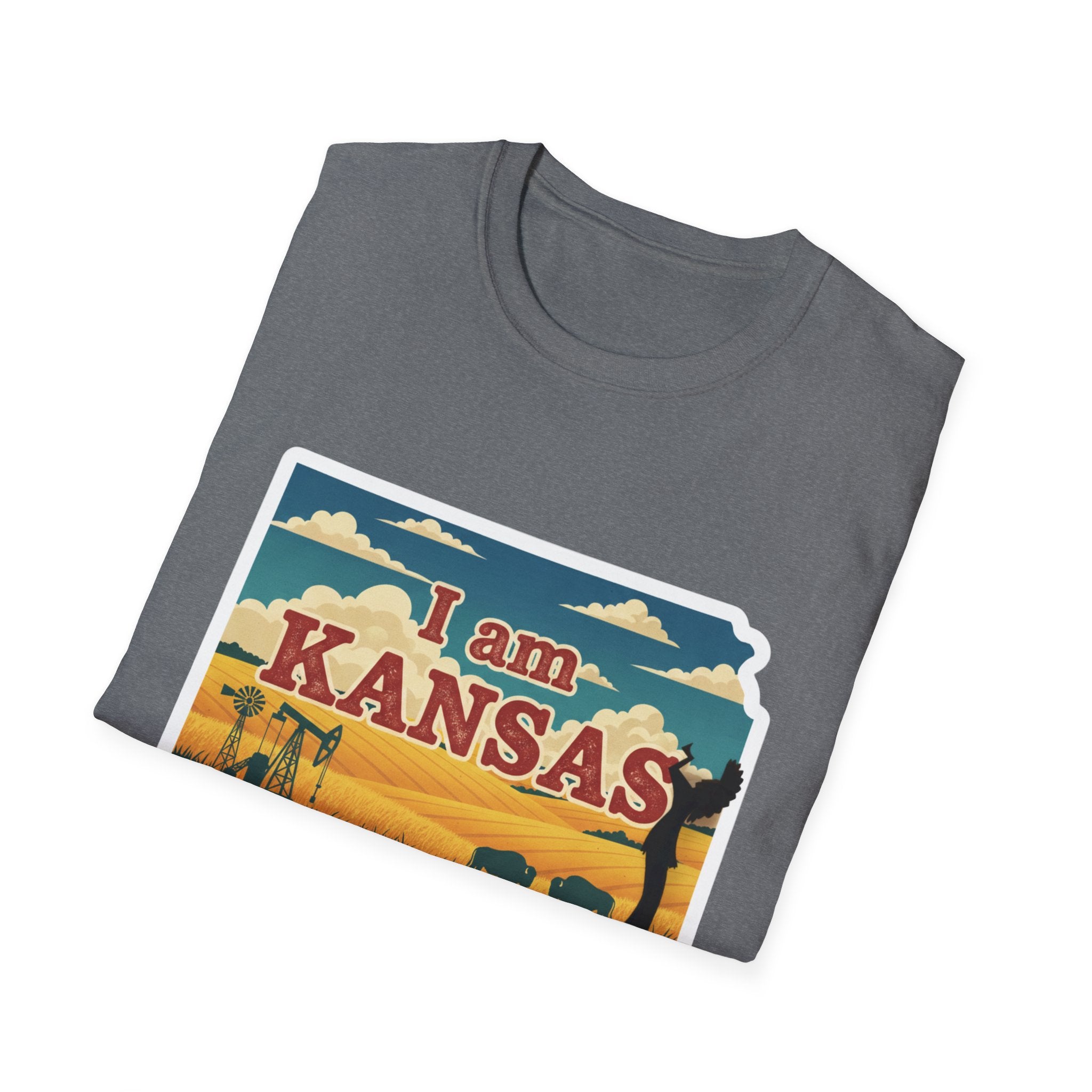 Dark heather T-shirt with “I am KANSAS” front graphic