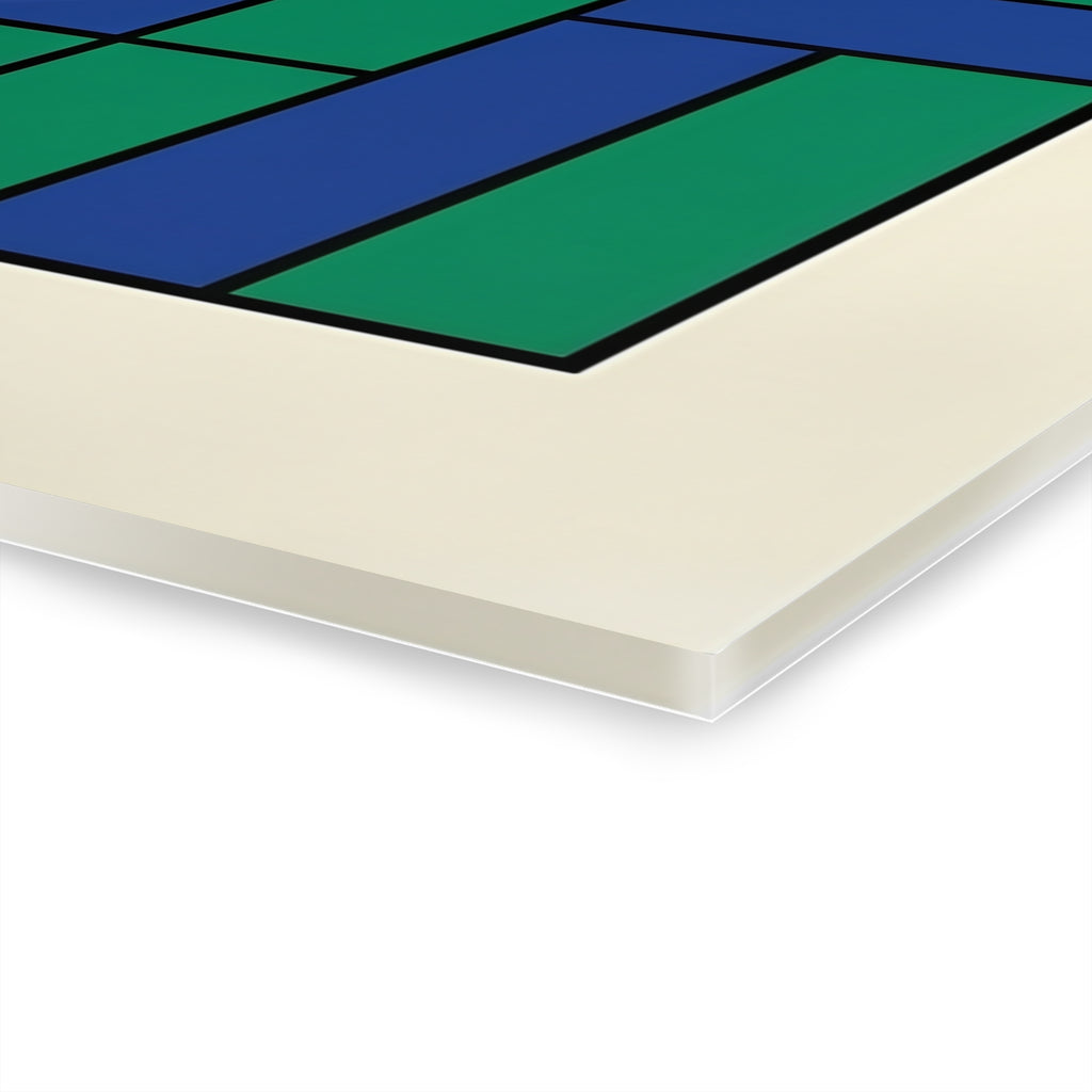 Geometric wall art corner edge with stacked white border and blue-green inset lines