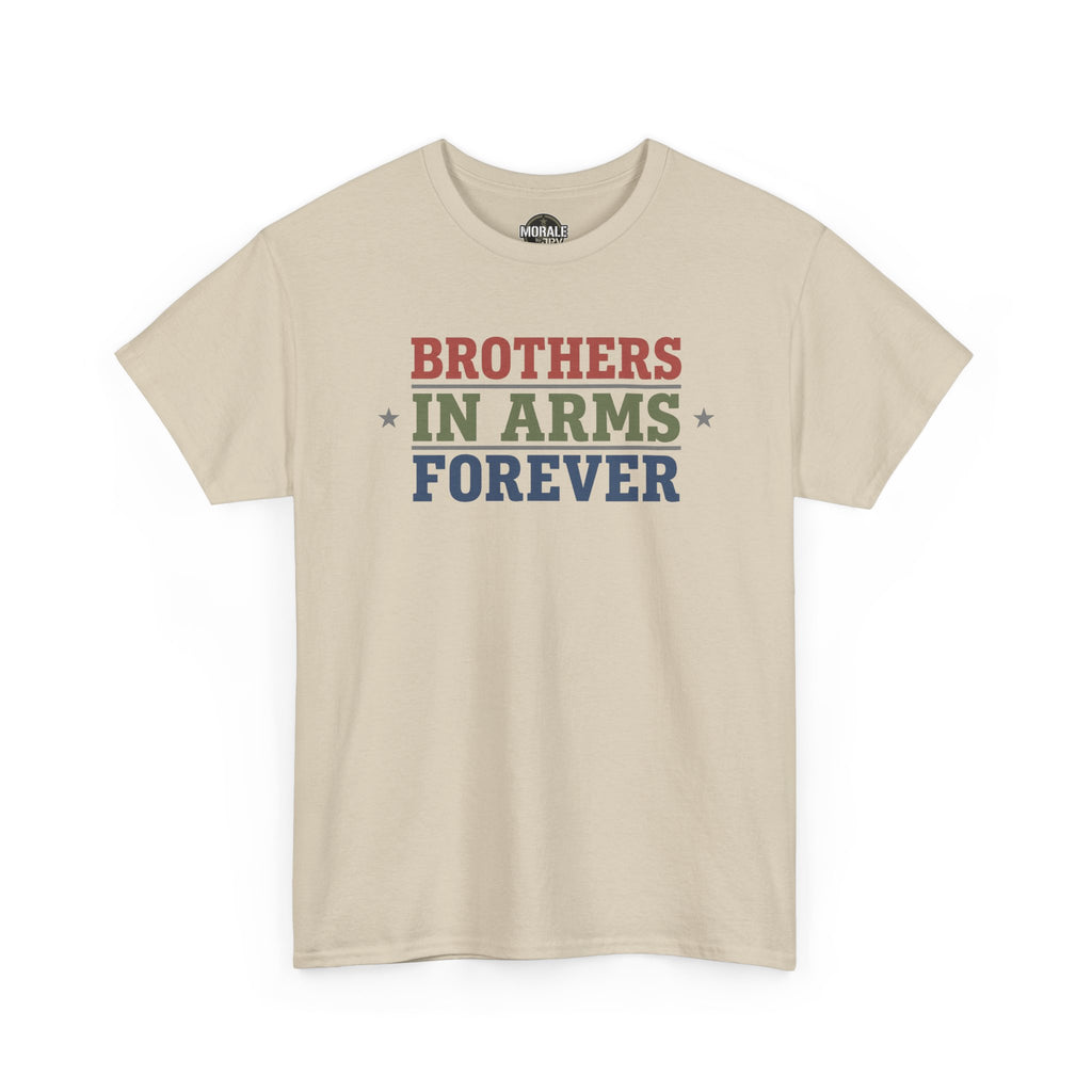 Sand T-shirt with multicolor 'BROTHERS IN ARMS FOREVER' star print