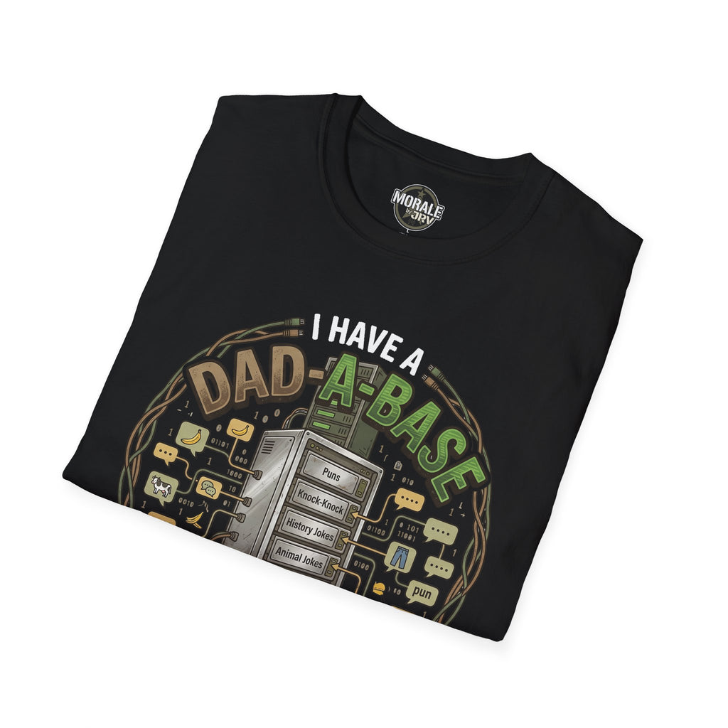 Black T-shirt with "I HAVE A DAD-A-BRAG" retro computer graphic