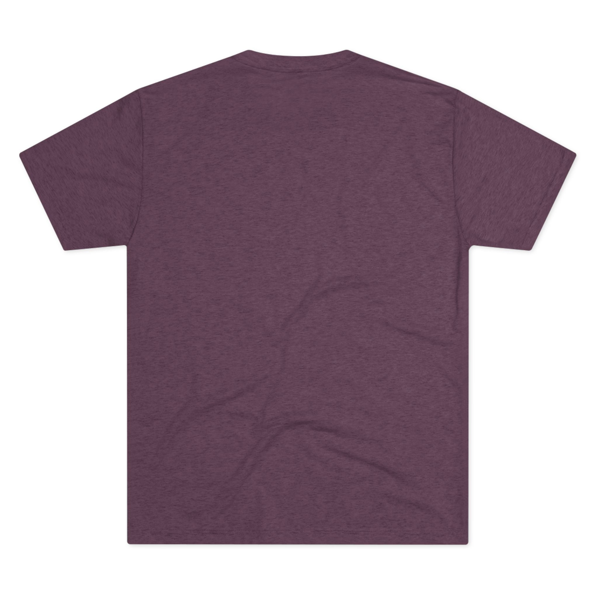 Plum heather T-shirt, plain back view with short sleeves and crew neck