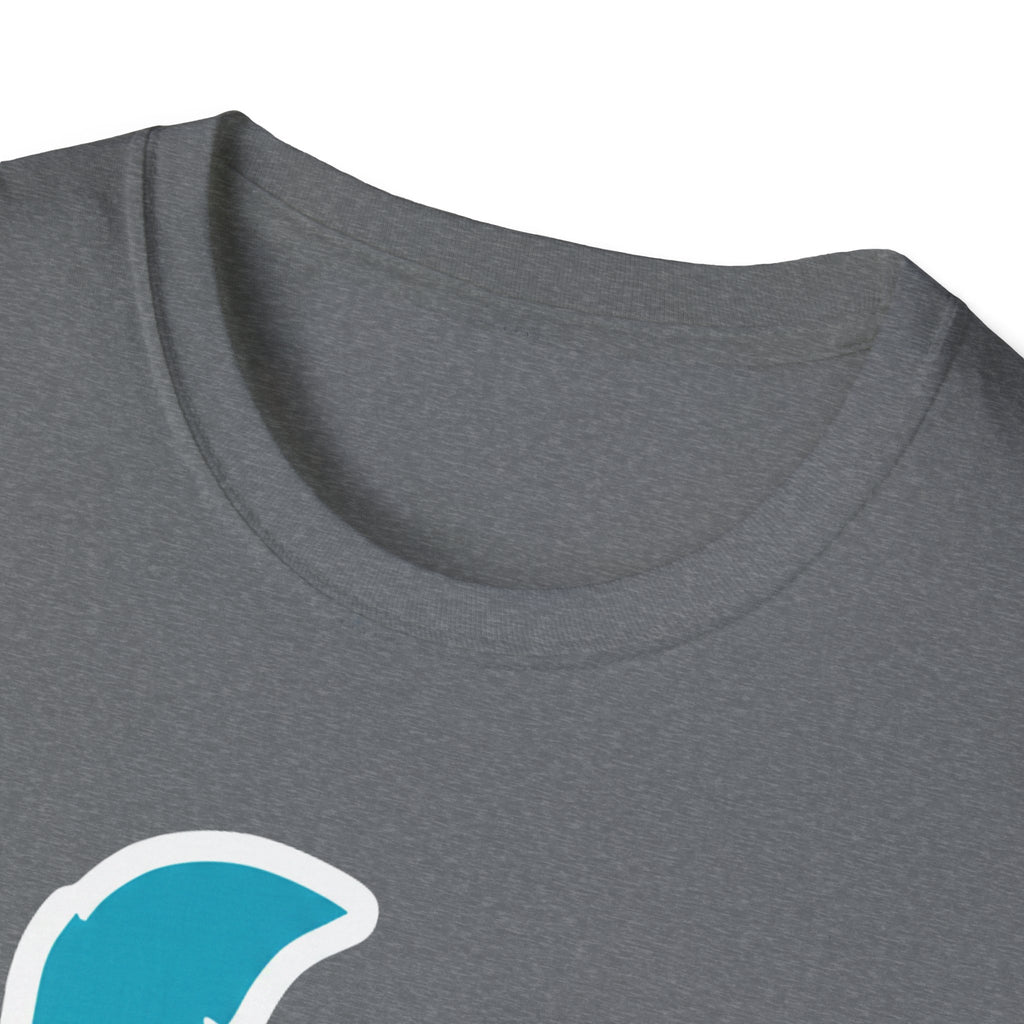 Delaware silhouette T-shirt, Graphite Heather crew neck with partial blue state graphic
