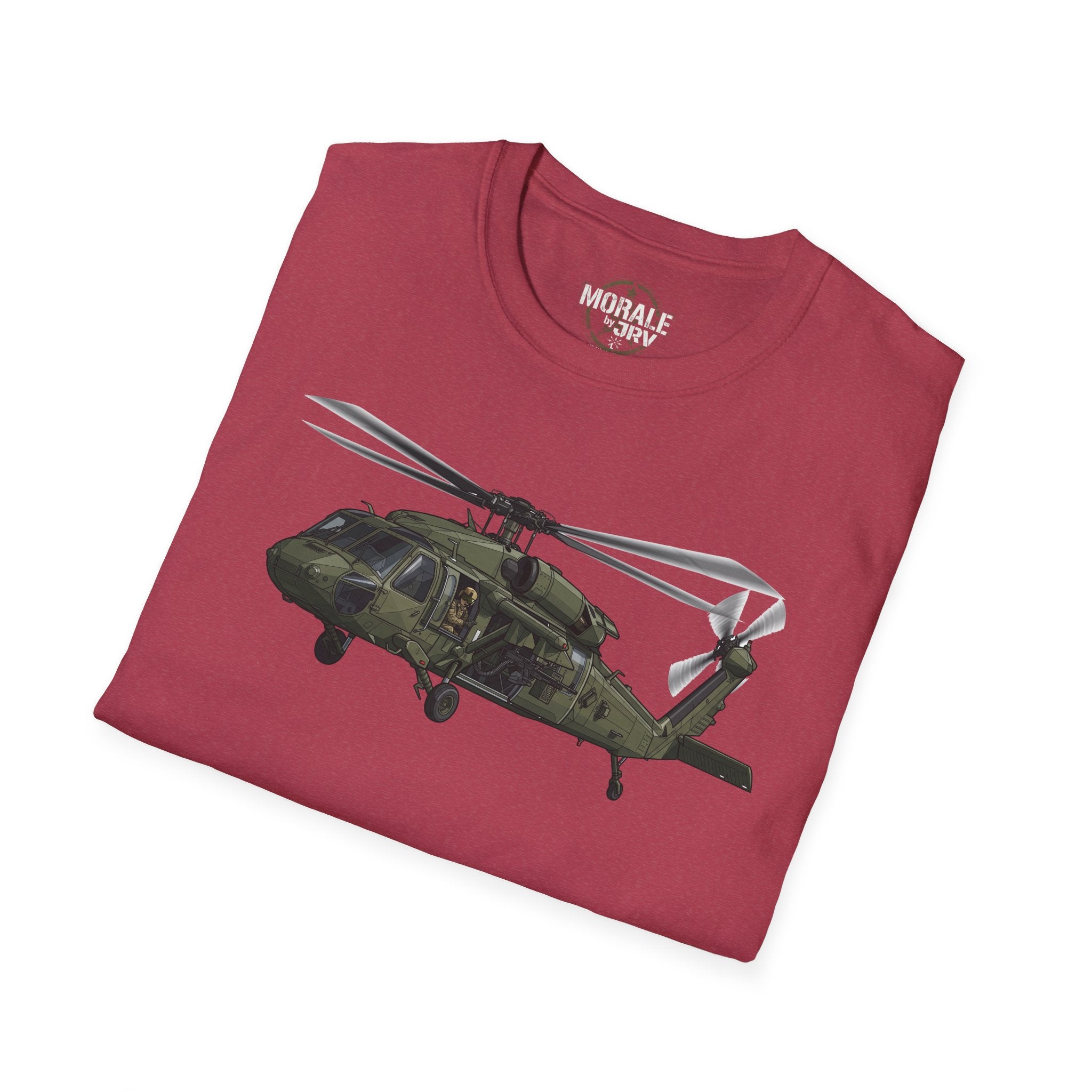 Bordo t-shirt, yeşil askeri Black Hawk helikopter grafiği