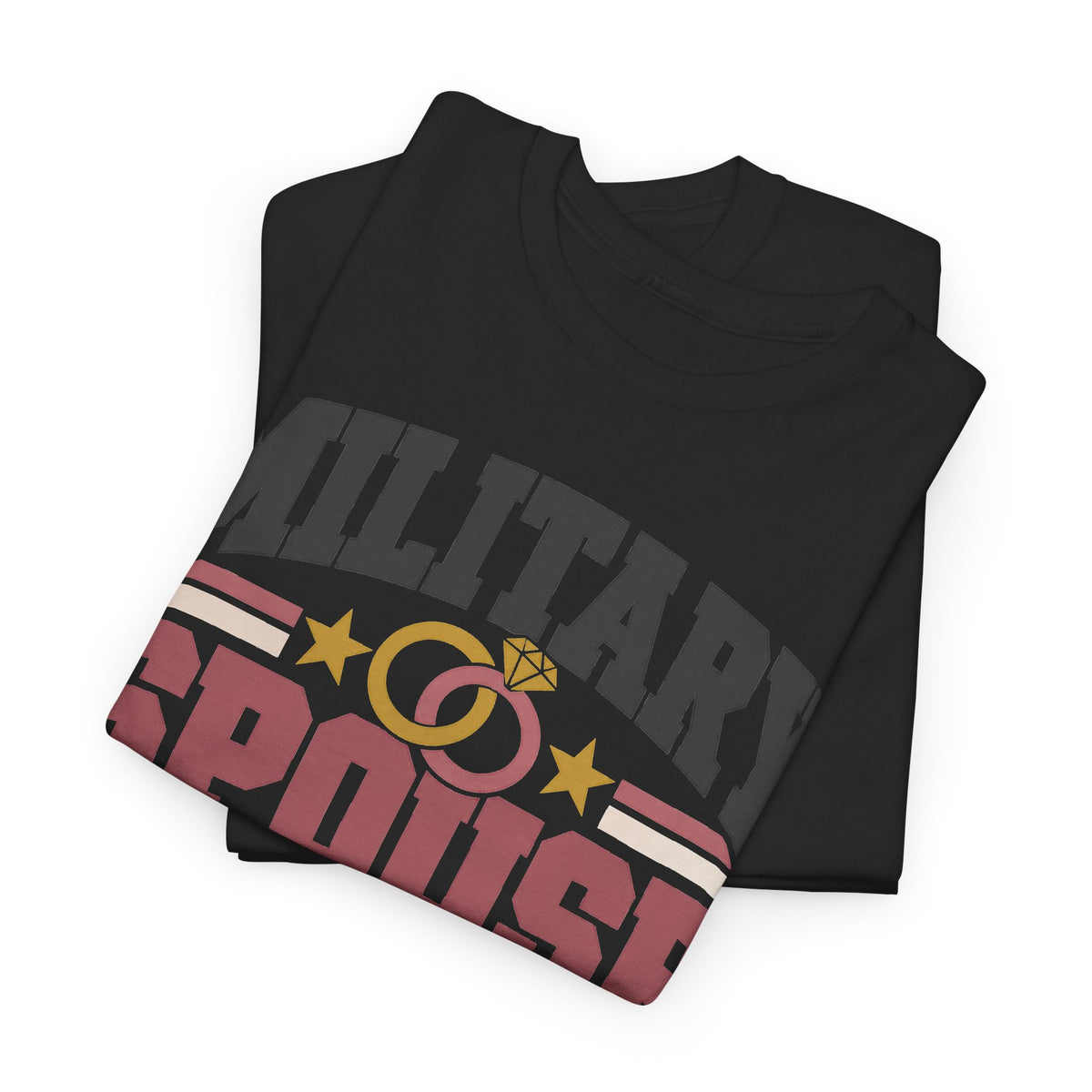 Black crew-neck graphic T-shirt with retro patriotic text and star accents