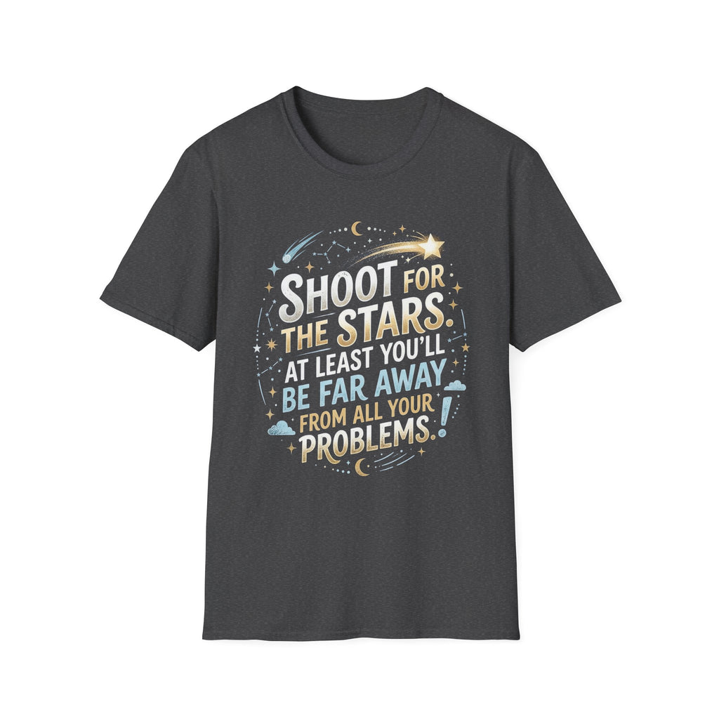 Shoot for the Stars graphic T-shirt in Dark Heather, astronomy quote with starburst