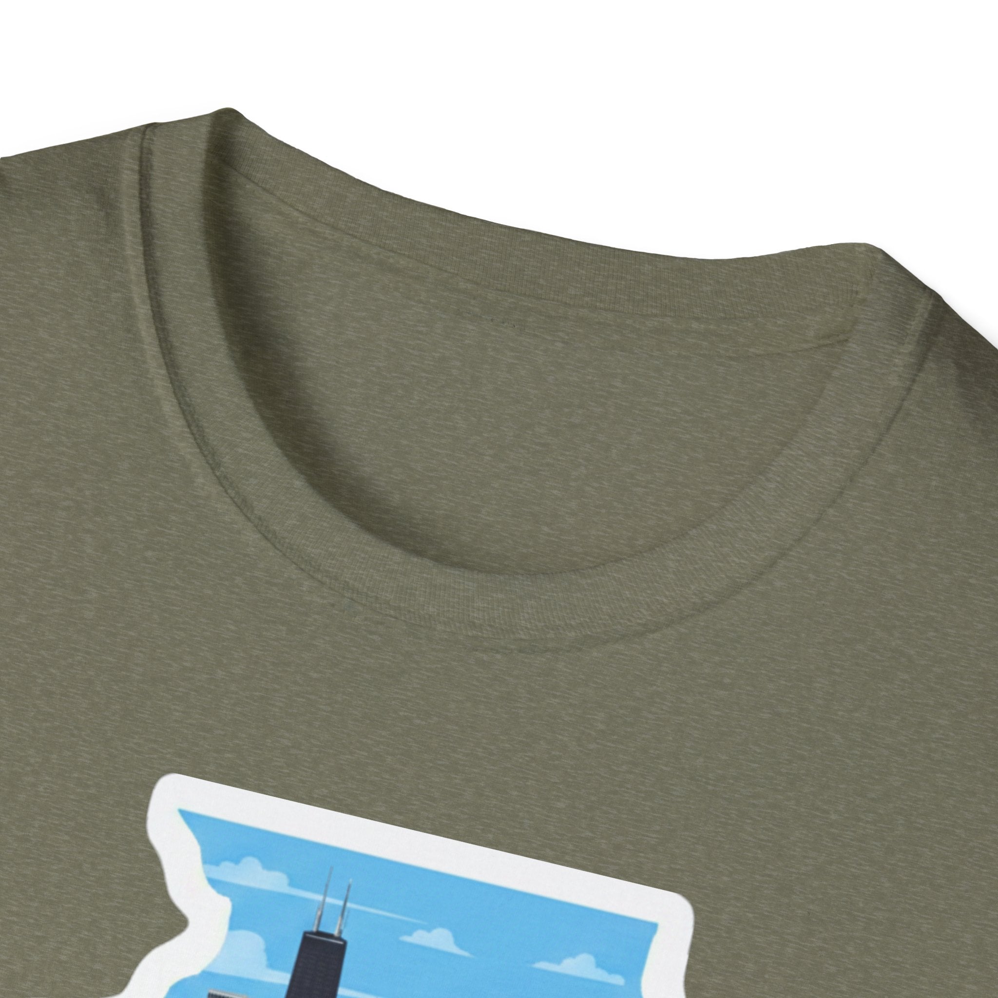 Olive green T-shirt neckline close-up