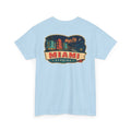 Light blue T-shirt with Miami luggage tag graphic on the chest