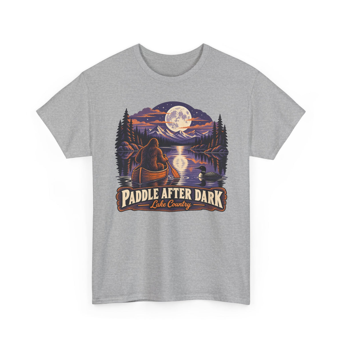 Paddle After Dark Canoe T-Shirt, Moonlit Lake Night Paddling Shirt for Men and Women, Vintage Canoeing Gift Tee