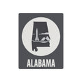Alabama rocket skyline metal wall art with circular emblem, rustic aluminum finish