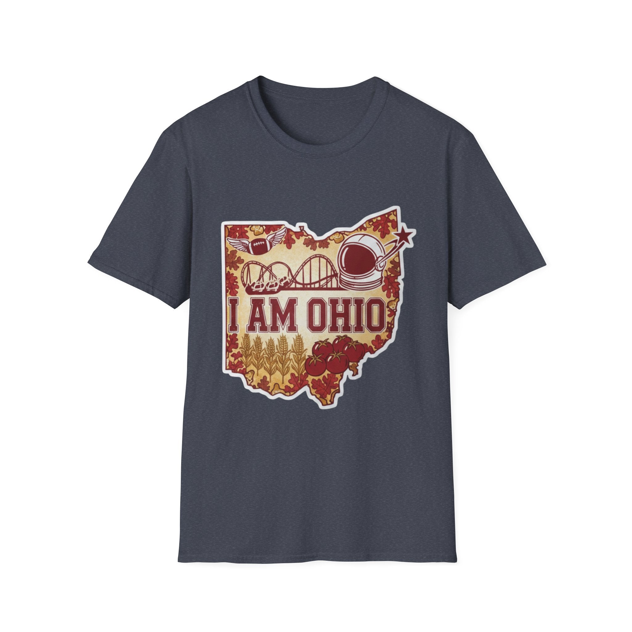 I Am Ohio T-Shirt, dunkelblaues Shirt mit „I AM OHIO“ Karten-Grafik