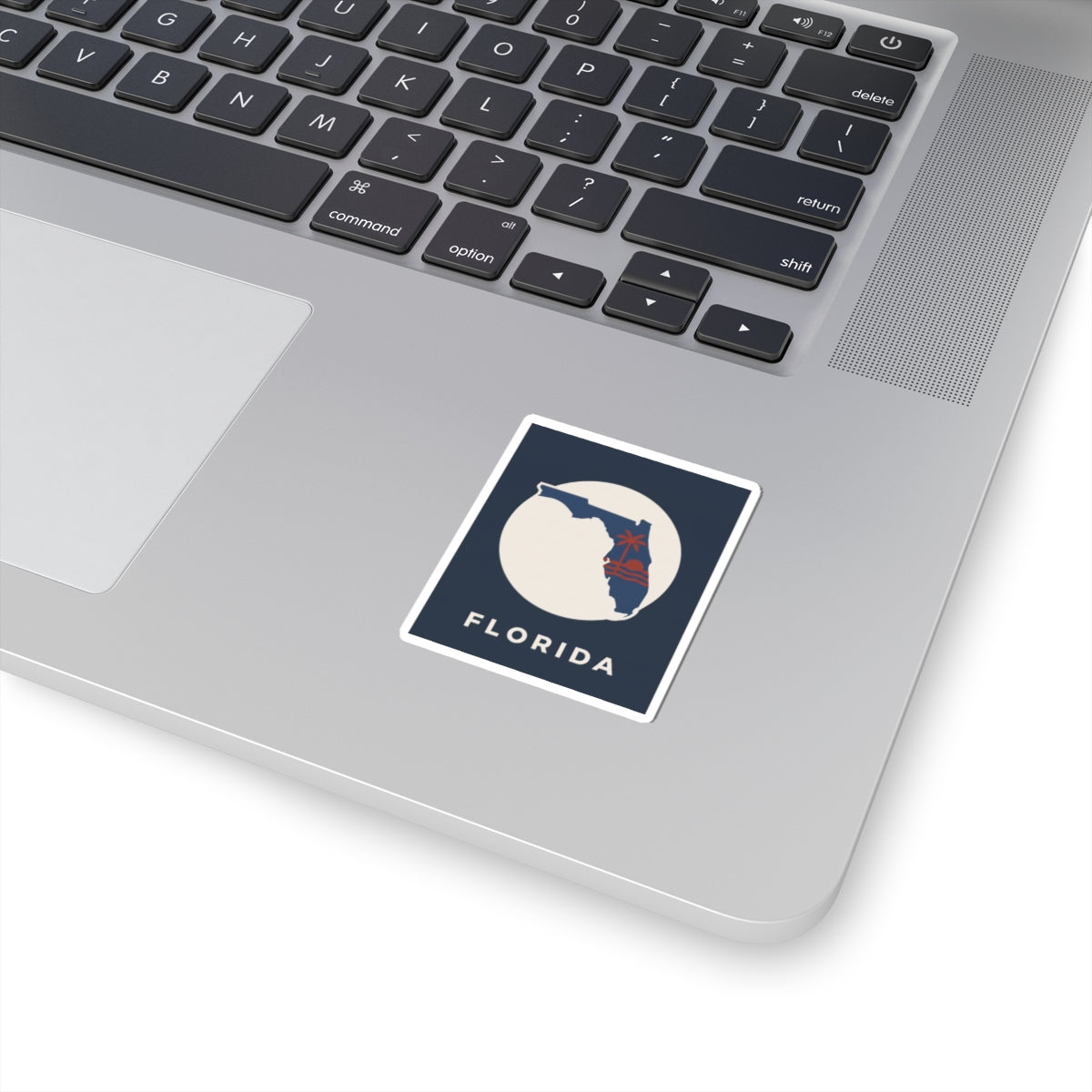 Florida silhouette sticker: square blue design with white border