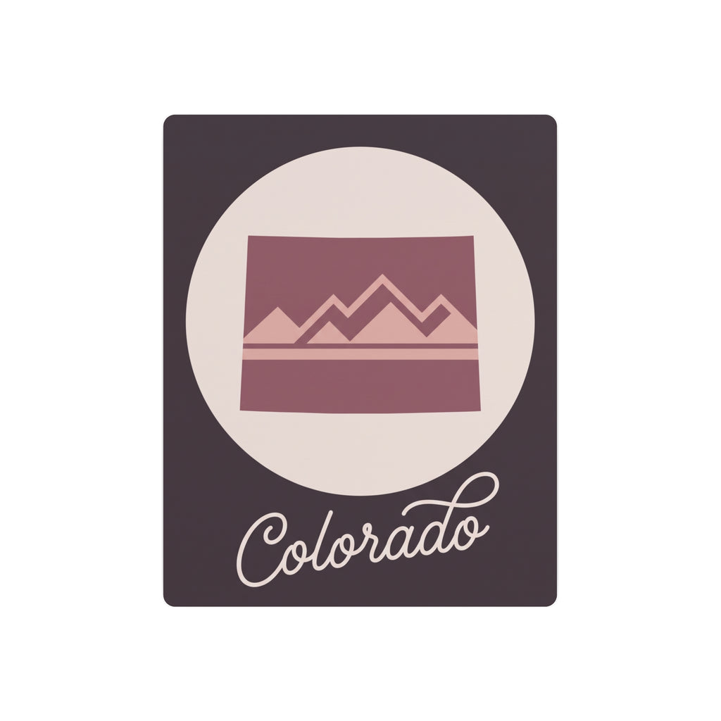 Mauve Colorado mountain metal wall art with cream circle and script "Colorado"