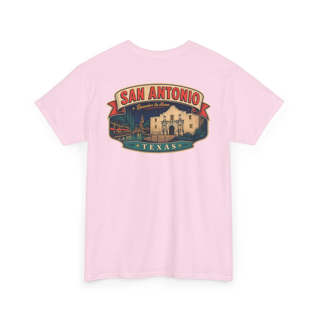 Light pink San Antonio Texas city badge T-shirt with crew neck short sleeves