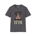 Liberty Bell 1776 T-shirt, dark heather gray, patriotic bell and “1776” front print