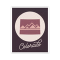 Dark purple Colorado sticker with mauve landscape graphic and white “Colorado” script