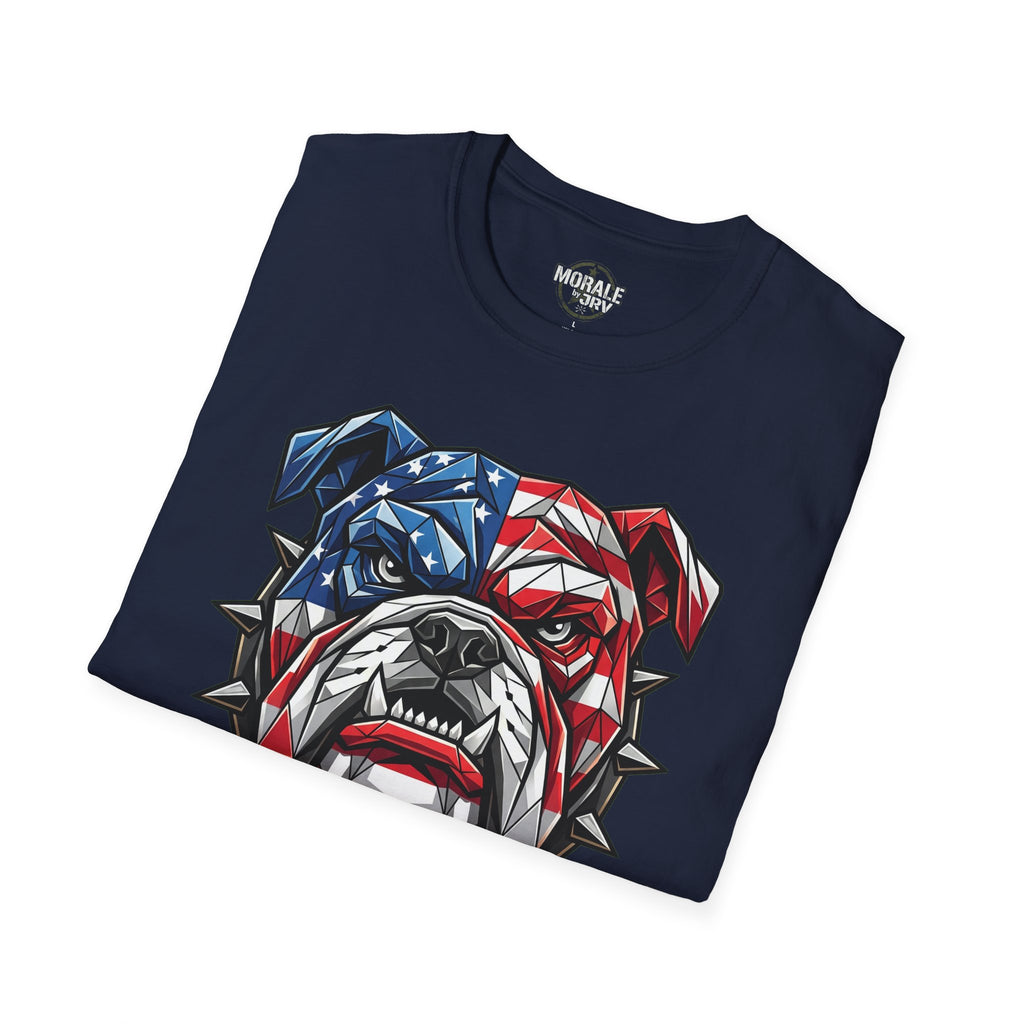 Navy T-shirt with bulldog head patriotic flag graphic
