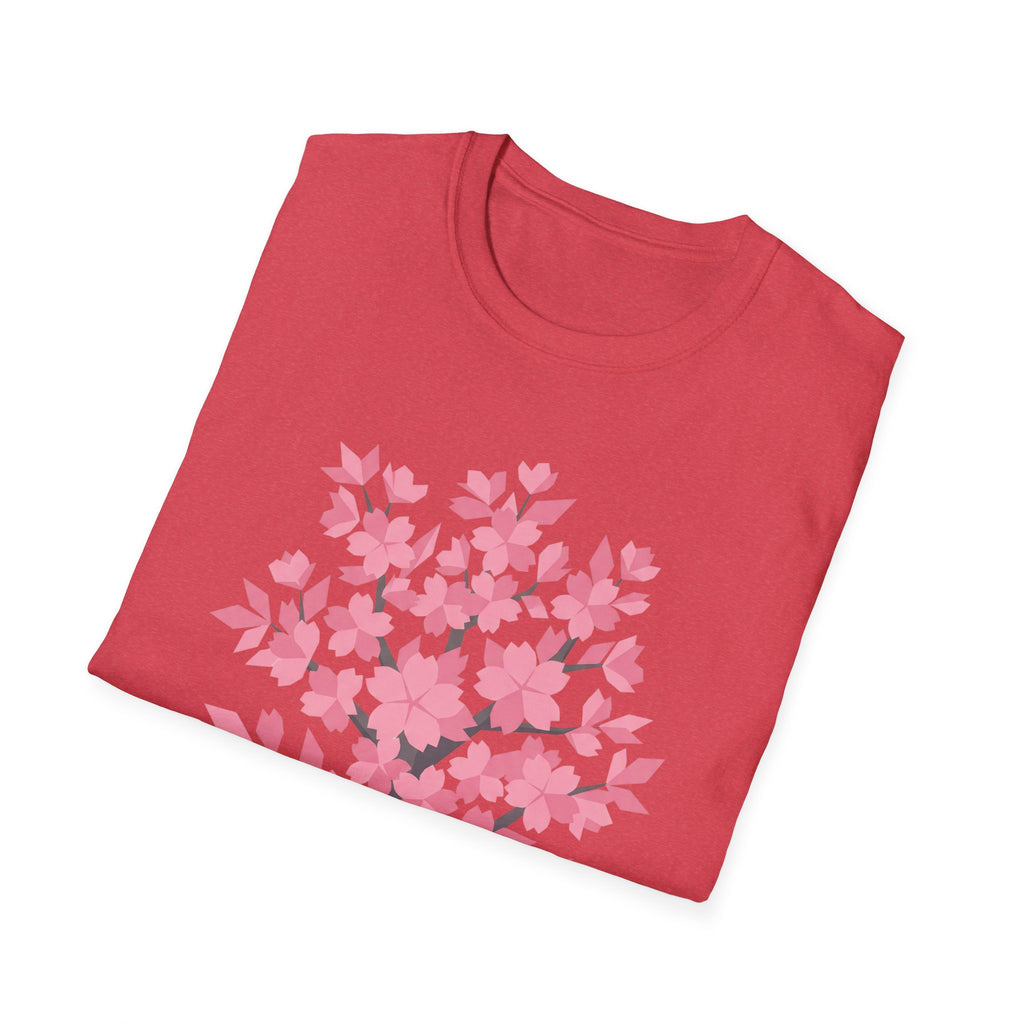 Cherry blossom tree T-shirt with light pink floral print, folded