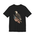 Black crewneck t-shirt with vintage bald eagle graphic holding American flag