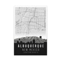 Albuquerque New Mexico canvas in white frame, map grid lines and skyline base